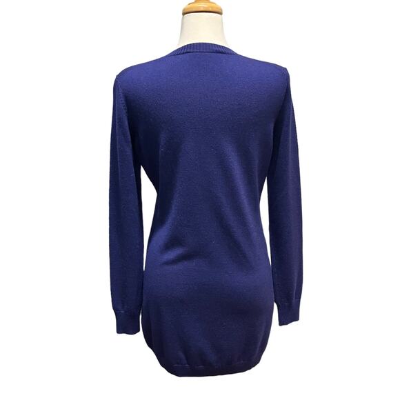 Ports 1961 Sweater Dress Cardigan Tunic Sz L Merino Wool Navy Colorblock Classic - Picture 3 of 9